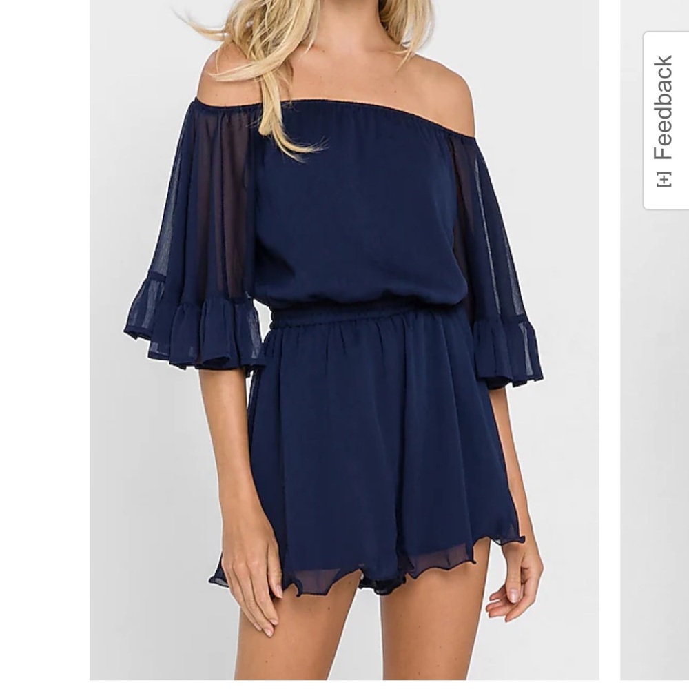 Endless Rose Ruffled Sleeve Romper dark navy blue